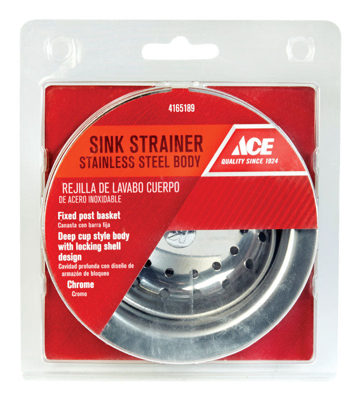 Ace 4-1/2 in. D Chrome Silver Stainless Steel Sink Strainer
