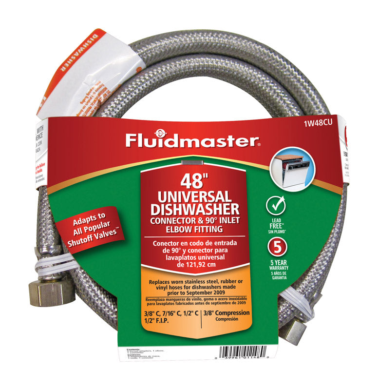 Fluidmaster 3/8 in. Compression X 1/2 in. D Compression 48 in. Stainless Steel Dishwasher Supply Lin