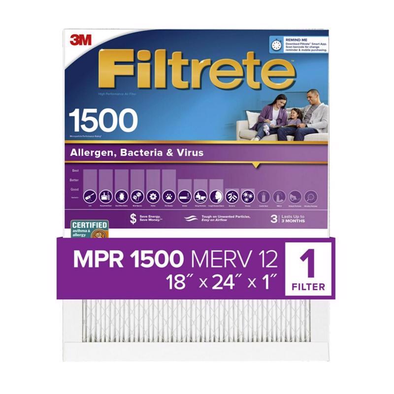 Filtrete 18 in. W X 24 in. H X 1 in. D 1500 MPR Pleated Air Filter 1 pk