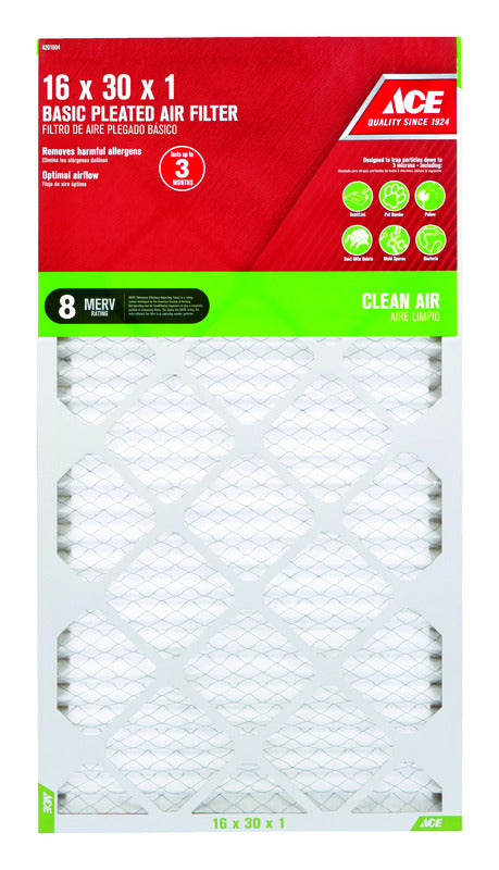 Ace 16 in. W X 30 in. H X 1 in. D Synthetic 8 MERV Pleated Air Filter 1 pk