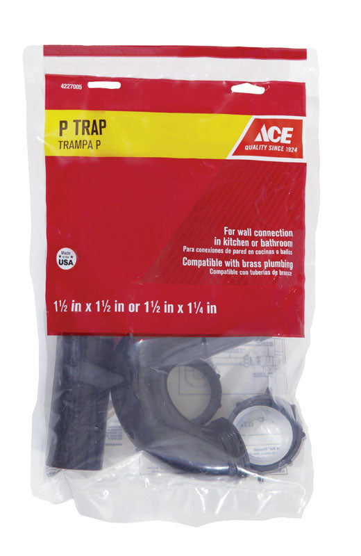 ACE 1-1/2 in. Slip in. X 1-1/2 in. D Slip Plastic 1-1/2 in. P-Trap with Union 1 pk
