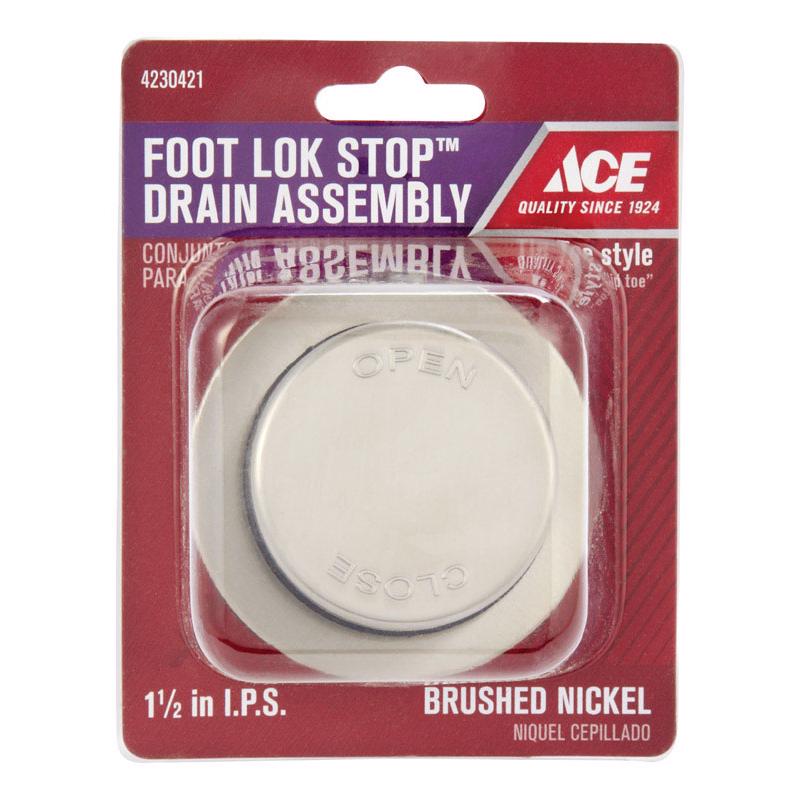 Ace Foot Lok Stop 1-1/2 in. Brushed Nickel Metal Drain Stopper