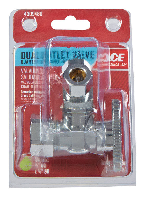Ace 5/8 in. Compression X 3/8 in. Compression Brass Dual Shut-Off Valve