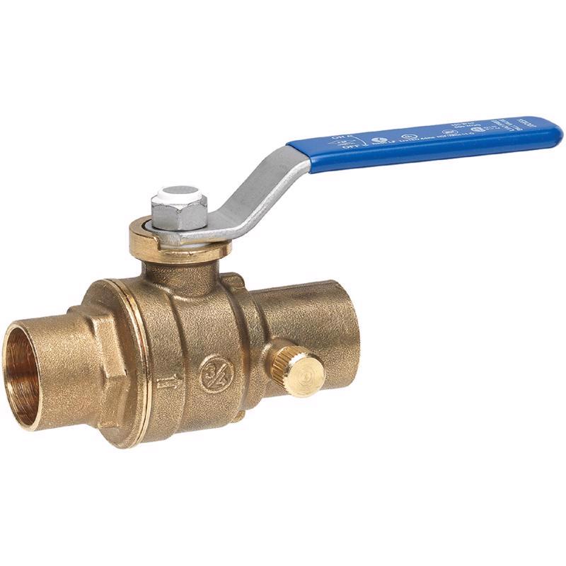 Homewerks 3/4 in. Brass Sweat Ball Valve with Drain Full Port Quarter-Turn Lever For Water/Oil/Gas