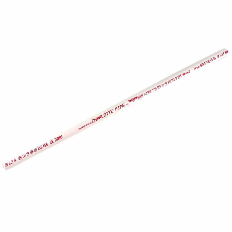 Charlotte Pipe Schedule 40 PVC Solid Pipe 1/2 in. D X 2 ft. L Plain End 600 psi