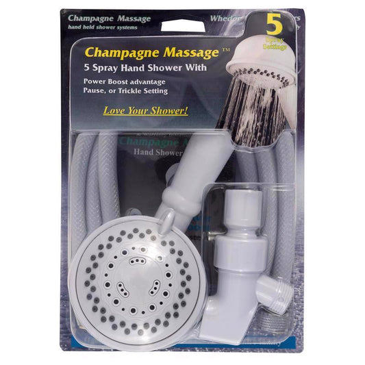 Whedon Champagne Massage White Plastic 5 settings Handheld Showerhead 2.5 gpm
