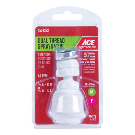 Ace Dual Thread 15/16 in.- 27M x 55/64 in.-27F White Swivel Sprayrator