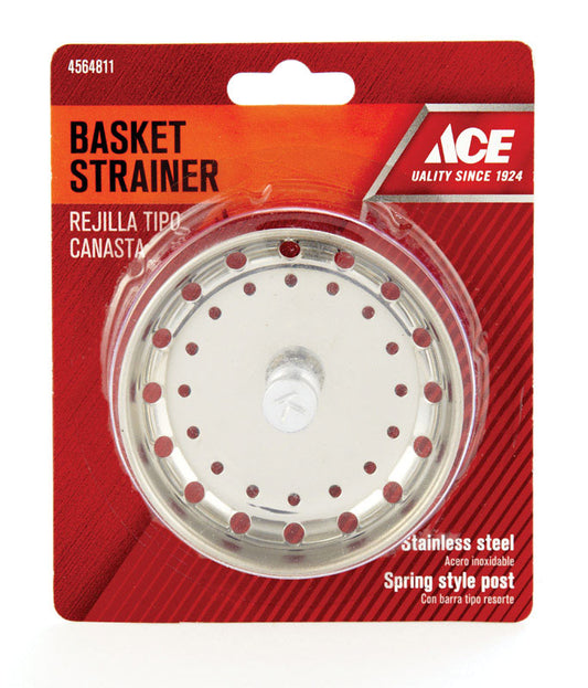 Ace 3-1/8 in. D Chrome Silver Stainless Steel Sink Strainer