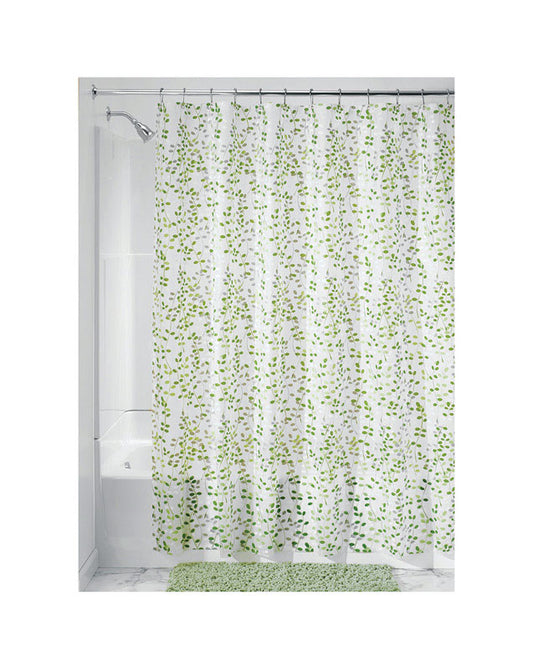 iDesign 72 in. H X 72 in. W Green and White Vines Shower Curtain PEVA