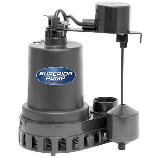 Superior Pump 1/3 HP 2,880 gph Thermoplastic Vertical Float Switch AC Submersible Sump Pump 10 ftÂ³