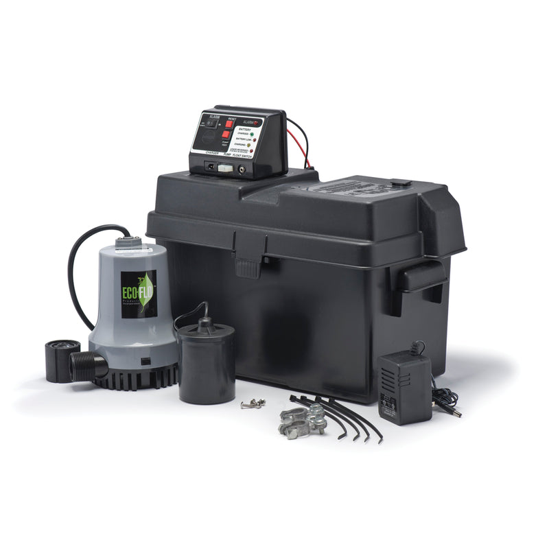ECO-FLO 1/4 HP 2700 gph Thermoplastic Tethered Float Switch Battery Backup Sump Pump 8 ftÂ³