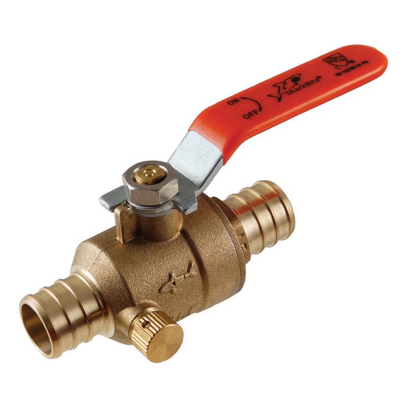 SharkBite 1/2 in. Brass Crimp Ball Valve with Drain Full Port Lever For Potable Water