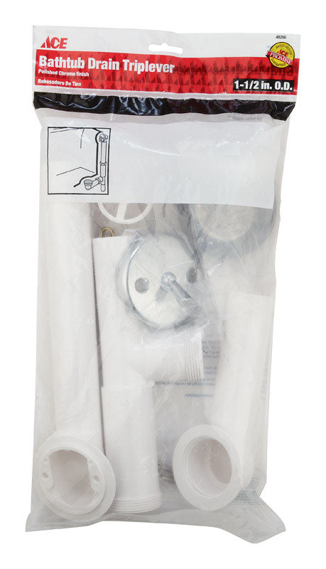 Ace 1-1/2 in. D Plastic/Chrome Tub Waste And Overflow