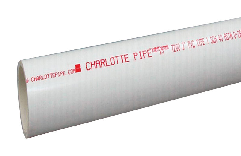 Charlotte Pipe Schedule 40 PVC Pipe 1-1/2 in. D X 5 ft. L Plain End 330 psi