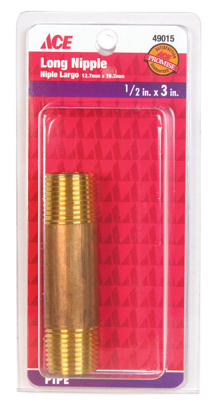 Ace 1/2 in. MPT Brass Nipple 3 in. L