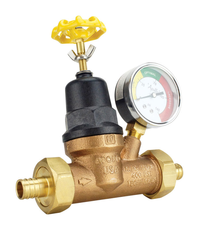 Apollo 3/4 in. Double Union Double Union PEX Bronze Water Pressure Regulator with Gauge