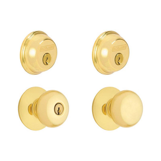 Schlage Plymouth Bright Brass Knob and Double Cylinder Deadbolt 1-3/4 in.