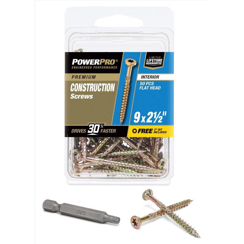 HILLMAN Power Pro No. 9 X 2-1/2 in. L Star Coarse Wood Screws 50 pk
