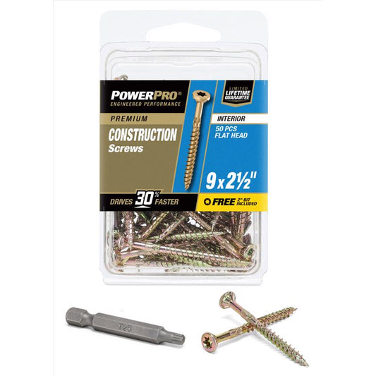 HILLMAN Power Pro No. 9 X 2-1/2 in. L Star Coarse Wood Screws 50 pk