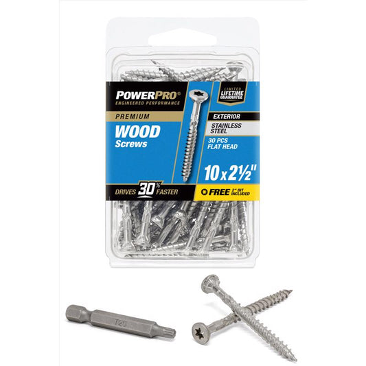 HILLMAN Power Pro No. 10 Ga. X 2-1/2 in. L Stainless Steel Star Flat Head Exterior Deck Screws 30 pk