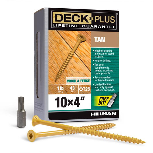 HILLMAN Deck Plus No. 10 Ga. X 4 in. L Tan Star Flat Head Exterior Deck Screws 1 lb 43 pk