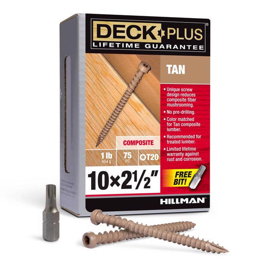 HILLMAN Deck Plus No. 10 in. X 2-1/2 in. L Tan Star Flat Head Composite Deck Screws 1 lb 75 pk
