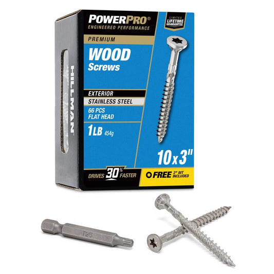 HILLMAN Power Pro No. 10 Ga. X 3 in. L Stainless Steel Star Flat Head Exterior Deck Screws 1 lb 66 p