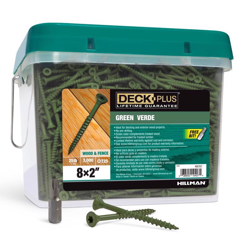 HILLMAN Deck Plus No. 8 in. X 2 in. L Green Star Flat Head Exterior Deck Screws 25 lb 3125 pk