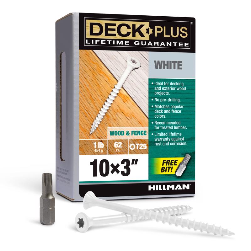 HILLMAN Deck Plus No. 10 Ga. X 3 in. L White Star Flat Head Exterior Deck Screws 1 lb 62 pk