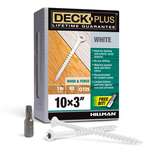 HILLMAN Deck Plus No. 10 Ga. X 3 in. L White Star Flat Head Exterior Deck Screws 1 lb 62 pk