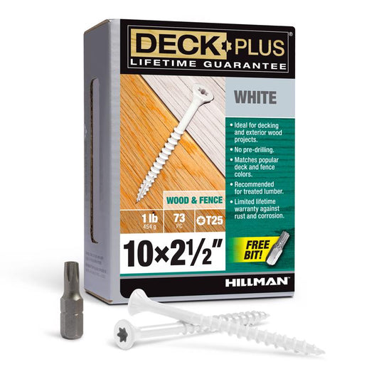 HILLMAN Deck Plus No. 10 Ga. X 2-1/2 in. L White Star Flat Head Exterior Deck Screws 1 lb 73 pk