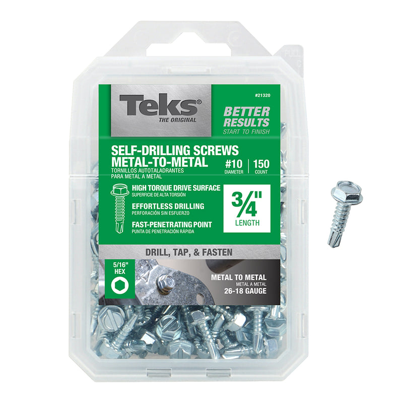 Teks No. 10 in. X 3/4 in. L Hex Hex Washer Head Sheet Metal Screws 150 pk
