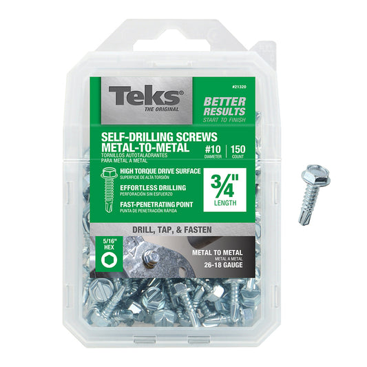 Teks No. 10 in. X 3/4 in. L Hex Hex Washer Head Sheet Metal Screws 150 pk