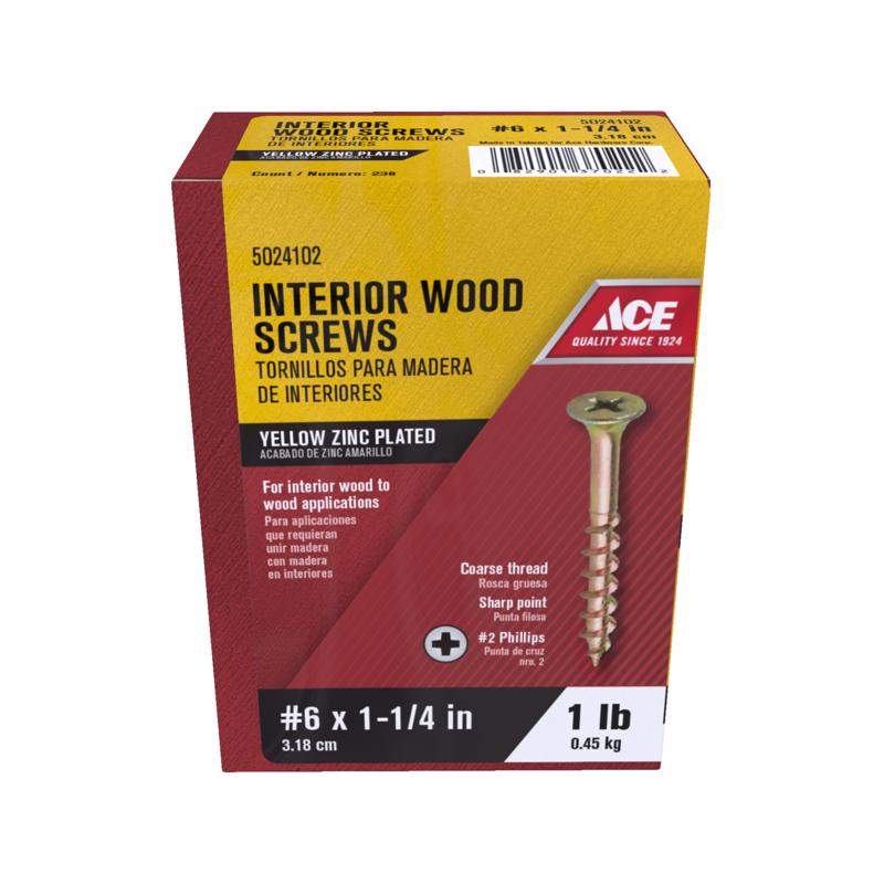ACE No. 6 X 1-1/4 in. L Phillips Yellow Zinc Coarse Wood Screws 238 pk