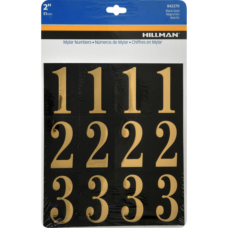 HILLMAN 2 in. Gold Vinyl Self-Adhesive Number Set 0-9 32 pc