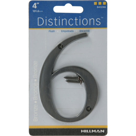 HILLMAN Distinctions 4 in. Bronze Zinc Die-Cast Screw-On Number 6 1 pc