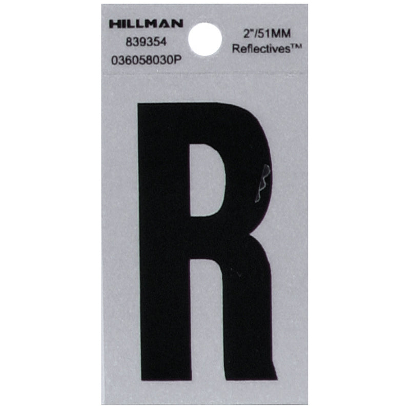 HILLMAN 2 in. Reflective Black VinylÂ  Self-Adhesive Letter R 1 pc