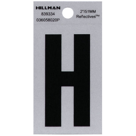 HILLMAN 2 in. Reflective Black VinylÂ  Self-Adhesive Letter H 1 pc