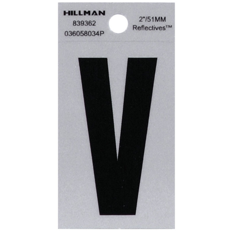 HILLMAN 2 in. Reflective Black VinylÂ  Self-Adhesive Letter V 1 pc