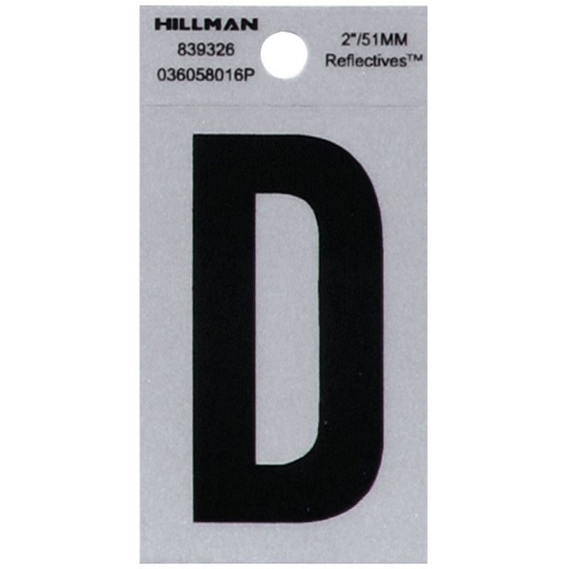 HILLMAN 2 in. Reflective Black VinylÂ  Self-Adhesive Letter D 1 pc