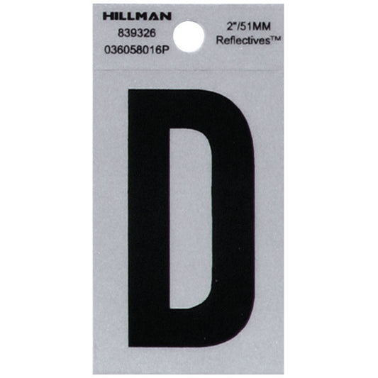 HILLMAN 2 in. Reflective Black VinylÂ  Self-Adhesive Letter D 1 pc