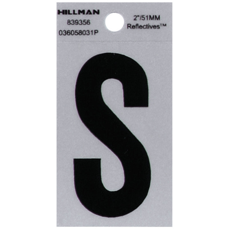 HILLMAN 2 in. Reflective Black VinylÂ  Self-Adhesive Letter S 1 pc
