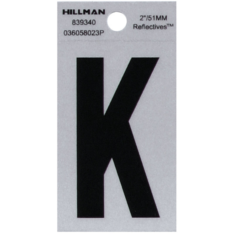 HILLMAN 2 in. Reflective Black VinylÂ  Self-Adhesive Letter K 1 pc