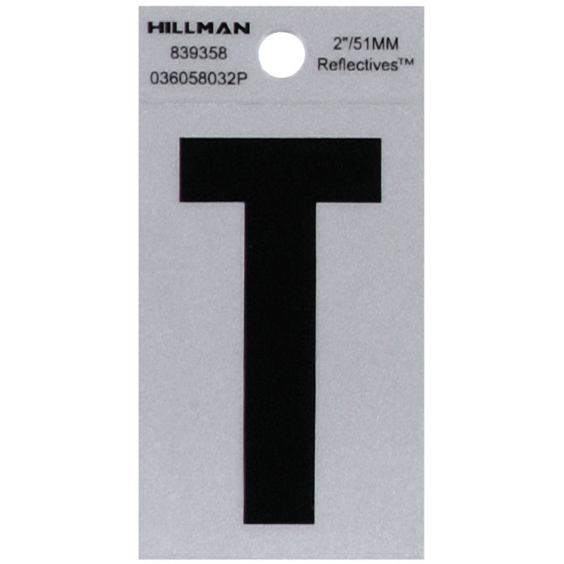 HILLMAN 2 in. Reflective Black VinylÂ  Self-Adhesive Letter T 1 pc