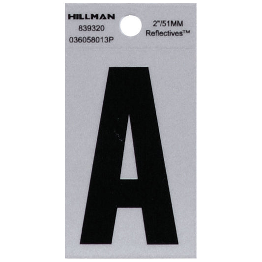 HILLMAN 2 in. Reflective Black VinylÂ  Self-Adhesive Letter A 1 pc