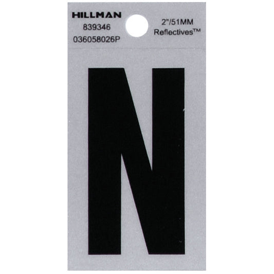 HILLMAN 2 in. Reflective Black VinylÂ  Self-Adhesive Letter N 1 pc