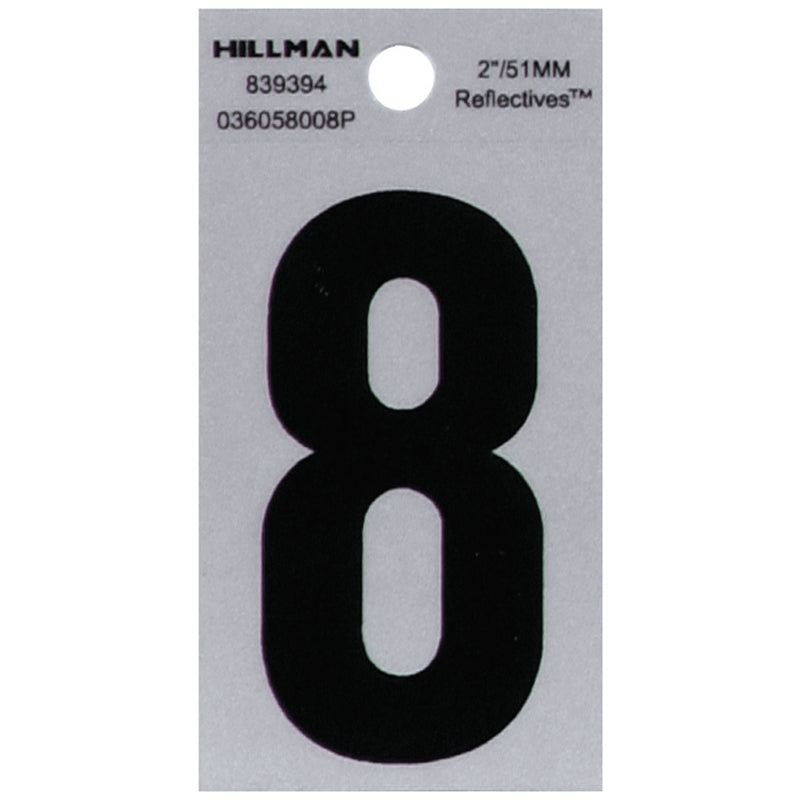 HILLMAN 2 in. Reflective Black VinylÂ  Self-Adhesive Number 8 1 pc