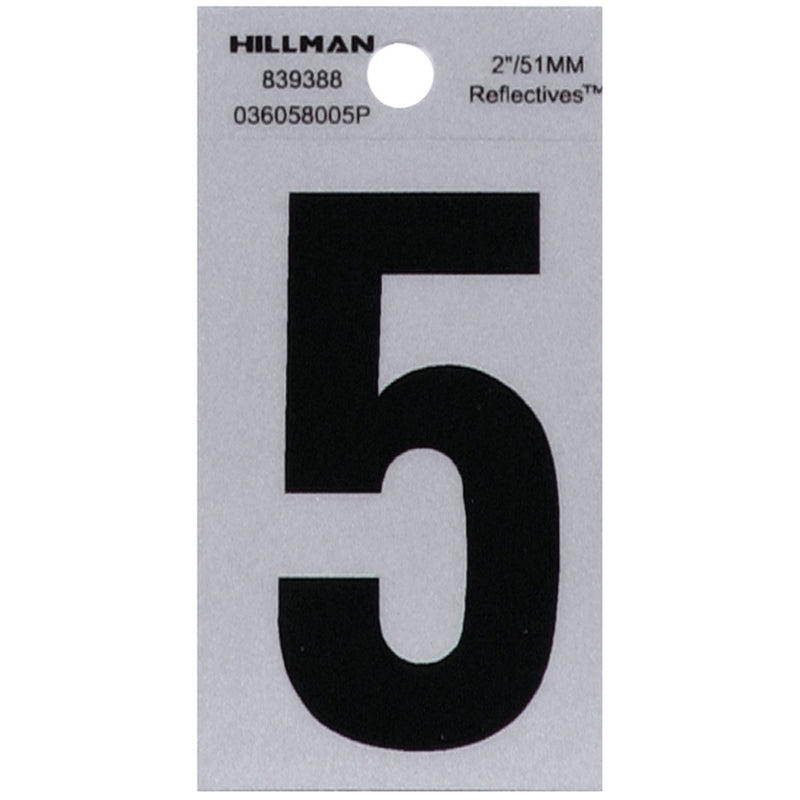 HILLMAN 2 in. Reflective Black VinylÂ  Self-Adhesive Number 5 1 pc