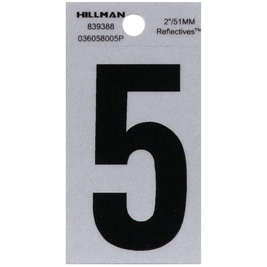 HILLMAN 2 in. Reflective Black VinylÂ  Self-Adhesive Number 5 1 pc