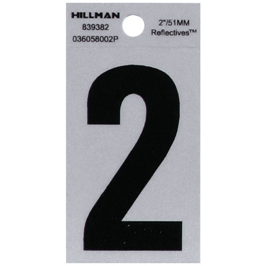 HILLMAN 2 in. Reflective Black VinylÂ  Self-Adhesive Number 2 1 pc